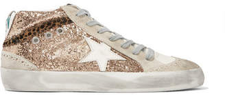 Golden Goose Mid Star Glittered Distressed Leather And Suede Sneakers
