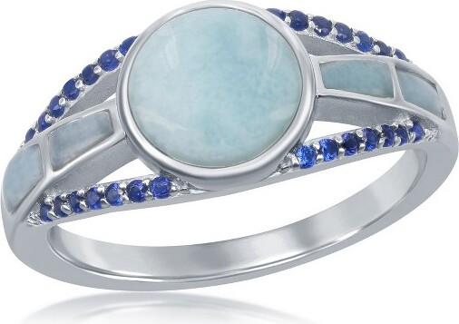 Caribbean Treasures CaribbeanTreasuresSterlingSilverRoundLarimarOpenShankSapphireCZRing-BlueSize8