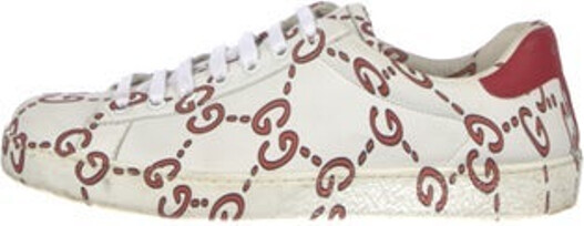 Gucci Leather Low Top Sneakers Red & White Printed Round-Toes Lace-Up Closure at Uppers Designer
