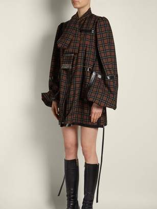Loewe Leather Trimmed Checked Wool Mini Dress - Womens - Black Brown