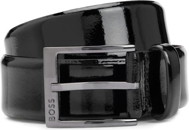 Italian patent-leather belt with logo buckle