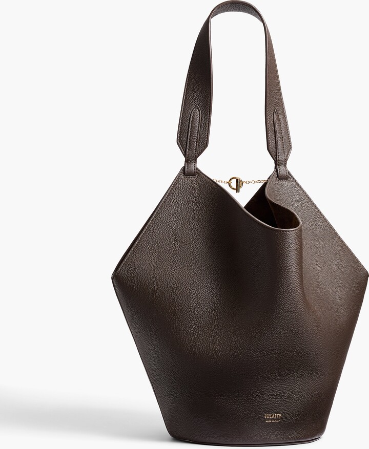 KHAITE Small Lotus Tote in Dark Brown Pebbled Leather