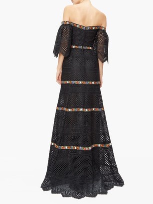 Carolina Herrera Floral-embroidered Guipure-lace Bardot Dress - Black Multi