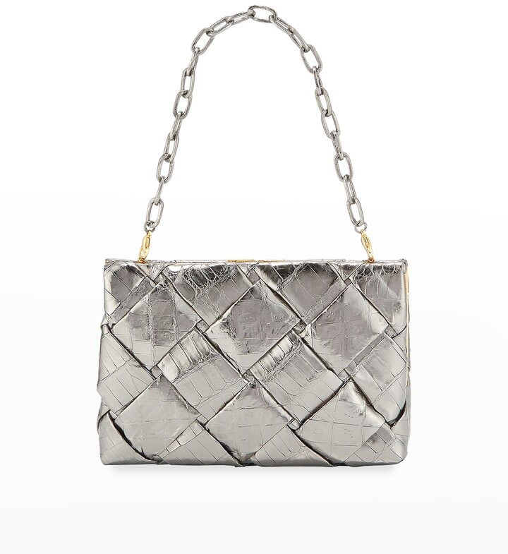 gray suede clutch bag