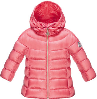 Moncler Alder Zip-Front Hooded Jacket, Coral, Size 12-24 Months