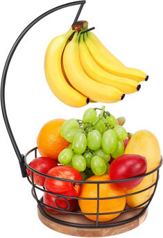 Modern Round Countertop Fruit Basket Bowl With Banana Holder For Kitchen Dining Table