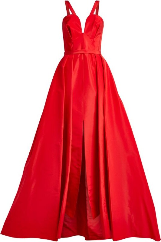Carolina Herrera Silk Plunge Column Gown And Overskirt in Red Womens Clothing Dresses Formal dresses and evening gowns 