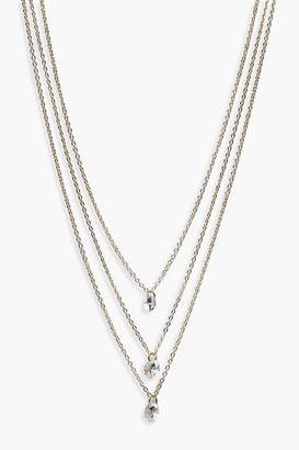 boohoo Diamante 3 Layer Choker Chain Necklace