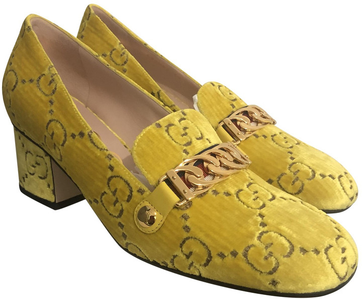 yellow velvet loafers