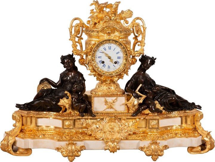 L.P. Japy & Cie Table Clock. Marble, Bronze. Japy Freres; Boursier. Paris, France, Circa 1849-1