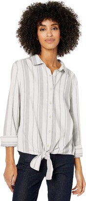Goodthreads Women's Solid Brushed Twill Tie-Front Shirt
