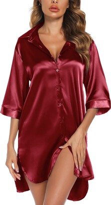Leikar Silk Nightgown For Women Satin Slik Pajamas Sleep Shirts Coffee -  ShopStyle