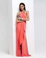 Thumbnail for your product : Carmen Marc Valvo Beaded Halter Draped-Front Gown