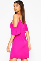 Thumbnail for your product : boohoo Frill Detail Open Shoulder Shift Dress