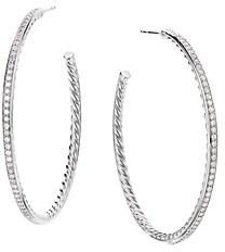 David Yurman Sterling Silver Large Hoop Earrings with Pave Diamonds