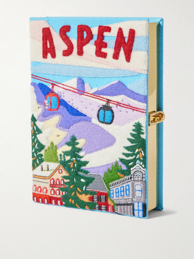 Olympia Le-Tan Aspen Embroidered Appliquéd Canvas Clutch - Blue