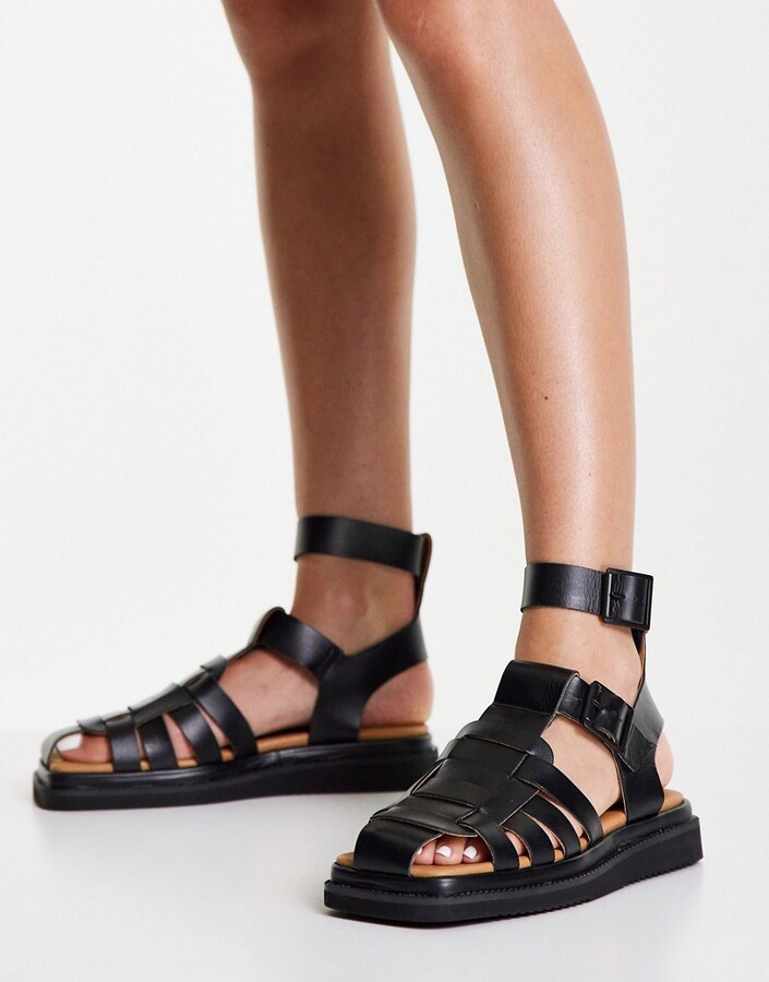 Topshop Pace leather gladiator sandals in black - ShopStyle