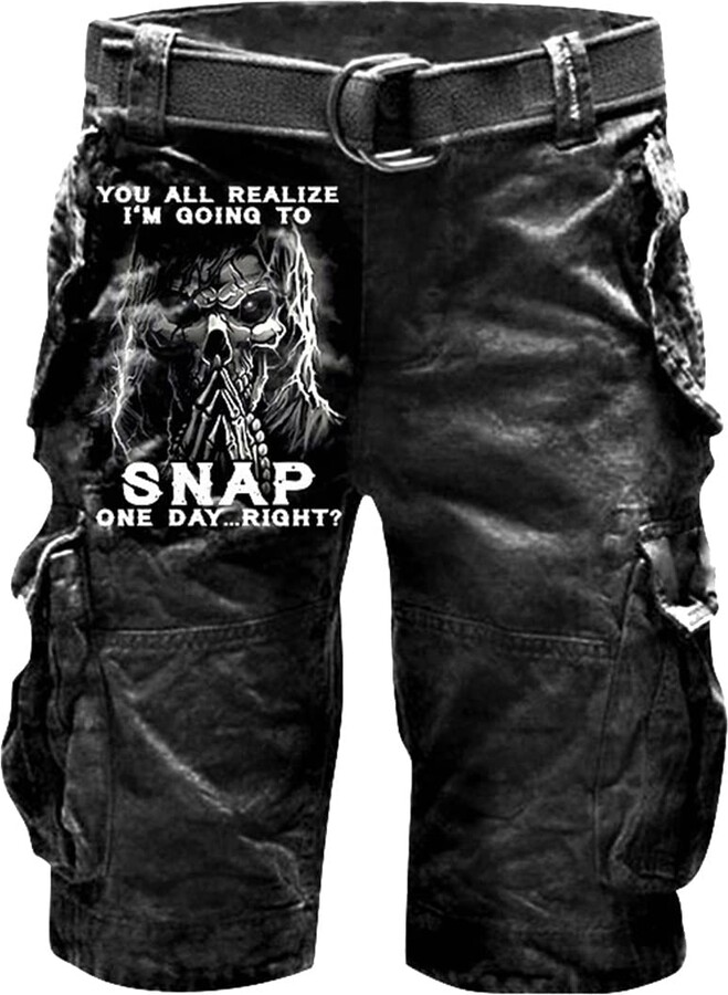 CZVEVOY Mens Vintage Cargo Shorts Skull Print Outdoor Relaxed Fit Lightweight Cotton Cargo