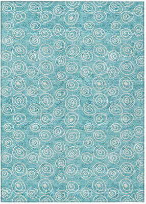 HomeRoots 8' X 10' Teal Blue And Ivory Geometric Washable Indoor Outdoor Area Rug
