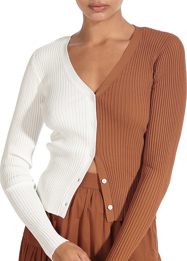 STAUD Women's Cargo Colorblock Cardigan - Tan White - Size XS