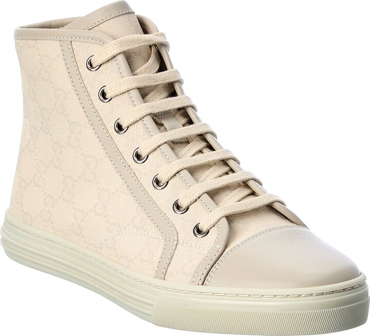 GG Jacquard High Top Sneakers in Beige - Gucci