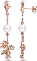 Thumbnail for your product : Laura Ashley Cultured Pearl and 2/7 CT TW Sapphire Rose Silver Dangle Earrings