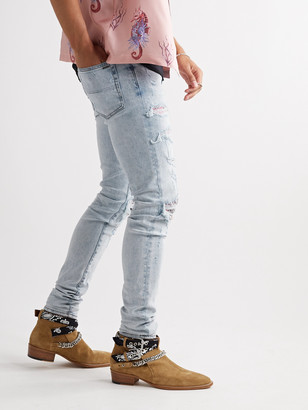 Amiri Hawaiian Thrasher Skinny-Fit Distressed Stretch-Denim Jeans