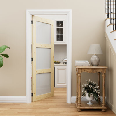 Win Stellar 3-Lite Frosted Glass Door Slab Interior Pine Solid Wood With Jamb / DOOR SEAL STRIP