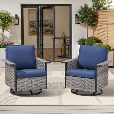 2-Piece Outdoor Patio Chair Set, All-Weather PE Wicker Swivel Rocker Chairs With 5" Wide Flat Armrests, Iron Frame & Removable Cushion, Suitable For P