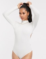 Thumbnail for your product : ASOS DESIGN high neck open back bodysuit with long sleeve in rib in cream
