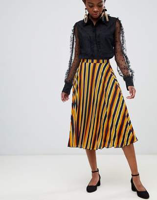 Glamorous Petite midi skirt in pleated bold stripe