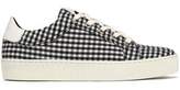 Thumbnail for your product : Claudie Pierlot Lace-Up Gingham Leather-Trimmed Canvas Sneakers