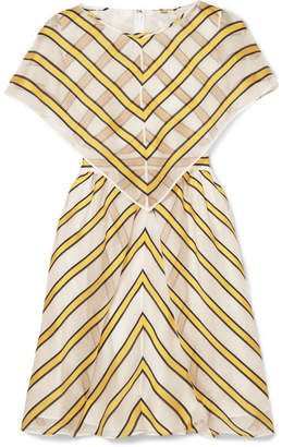 Fendi Cape-effect Cutout Striped Silk-blend Organza Mini Dress - Yellow