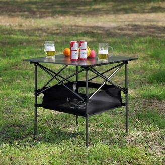 Gymax Portable Folding Bamboo Camping Table w/Carry Bag Outdoor