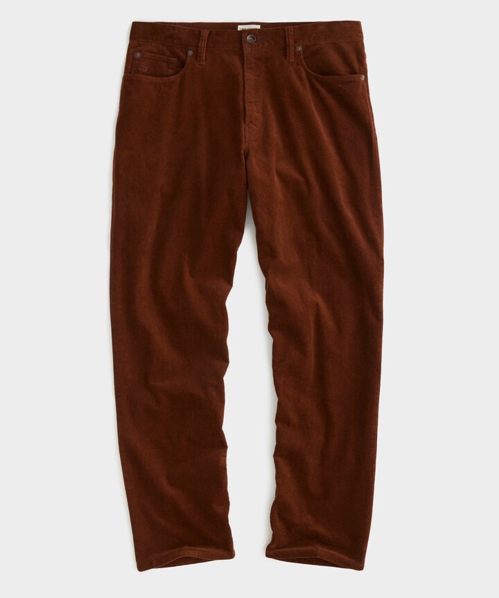 Dark Brown Corduroy Trousers -Stancliffe Flat-Front in 8-Wale Cotton by  Fort Belvedere