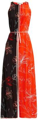 Diane von Furstenberg Sleeveless Open Back Floral Print Silk Dress - Womens - Orange Print