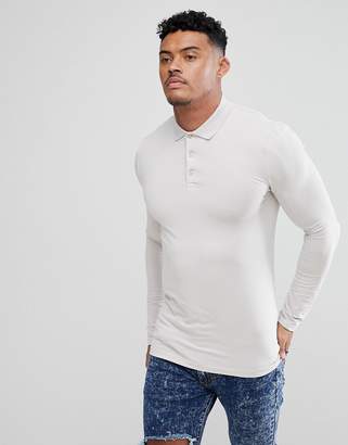 ASOS Design DESIGN muscle fit long sleeve jersey polo in grey