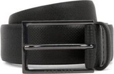 Printed belt in Italian leather with logo buckle- Black Men's Business Belts size 34
