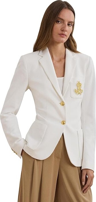 Lauren Ralph Lauren Bullion Jacquard Blazer Women's Jacket White : MD, Cotton/Elastane/Polyester