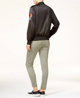 Say What Juniors' Embroidered Satin Bomber Jacket