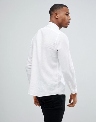 Celio Long Sleeve Shirt With Grandad Collar In White