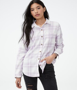 Aeropostale Women's Long Sleeve Plaid Flannel Boyfriend Button-Down Shirt