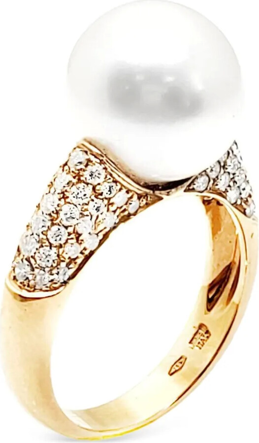 Andreoli 18K yellow gold diamond and South Sea pearl ring