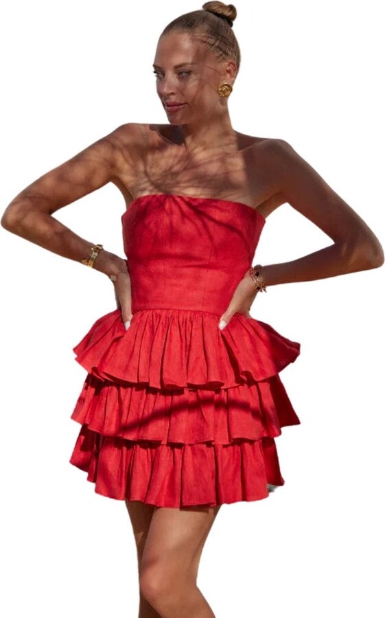 Labeca London Mila Linen Strapless Mini Dress
