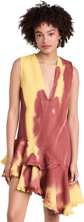 Marques Almeida Drill Tie Dye V Neck Dress