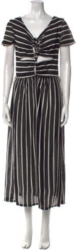 Tach Clothing Dress Black Striped Cutout Accent Short Sleeve with V-Neck Sash-Tie Closure at Front