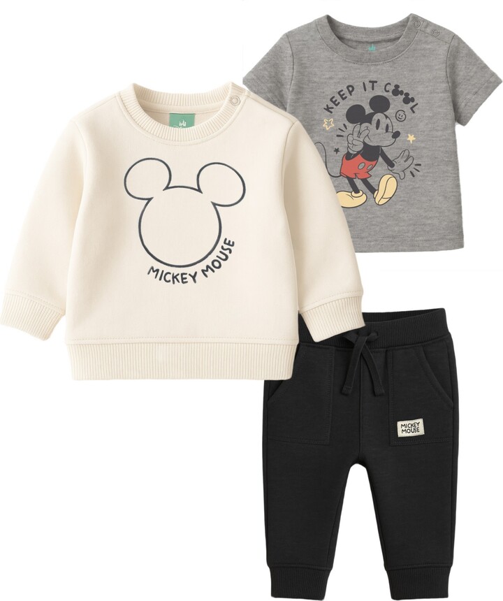 Disney Baby Boys 3-Piece Mickey Sweatshirt, Top and Jogger Pants Set