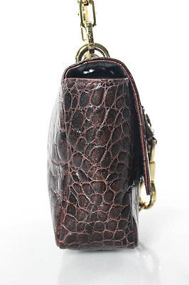 CC Skye Dark Brown Leather Gold Tone Fold Over Crossbody Handbag In Dustbag