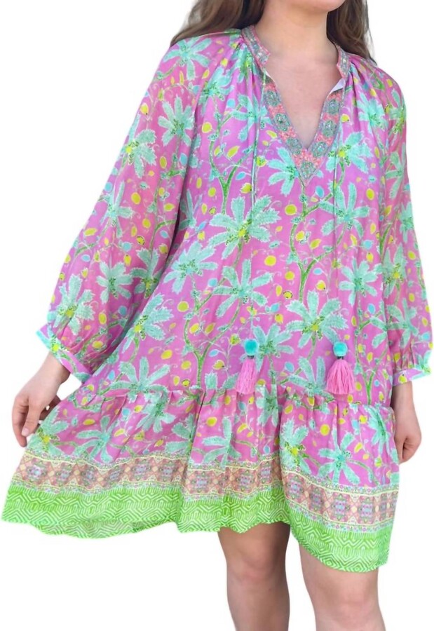 Palms Peasant Dress In Pink