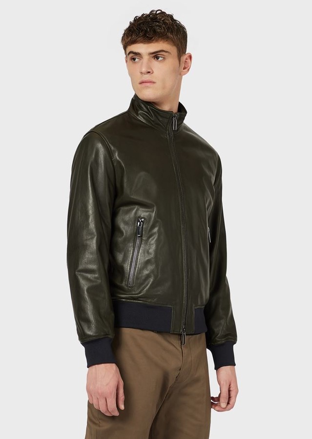 Emporio Armani Semi-Aniline Lambskin Nappa Leather Jacket - ShopStyle ...
